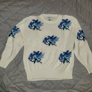 Partners By Mervyn Acrylic Sweater Pullover White Blue Floral 22W